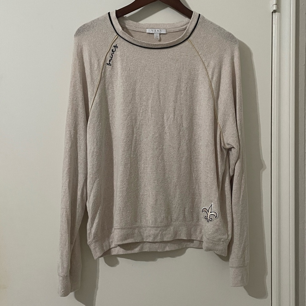 Women's Beige Long Sleeve Top Embroidered Saints Details Size L